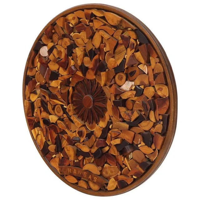 Wood Round Wooden Wall Plaque Sculpture Sunburst For Sale - Image 7 of 8