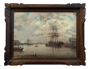Naval Scene, 19th Century, Oil on Canvas, Framed