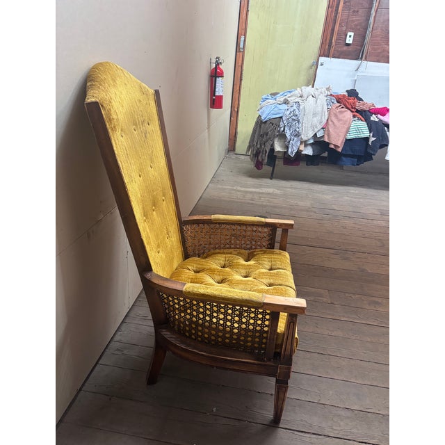 Vintage high-back throne chair from the mid=century. It blends Hollywood Regency glamour with Mid-Century proportions. The...