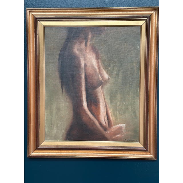 Original swedish oil on canvas – “nude study” by r. Wikheim – signed & dated 1975 – vintage & framed – 78 × 68 cm (30.7" ×...
