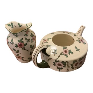 1990s Royal Doulton Pink Blossoms D3060 Vase & Tea Pot For Sale