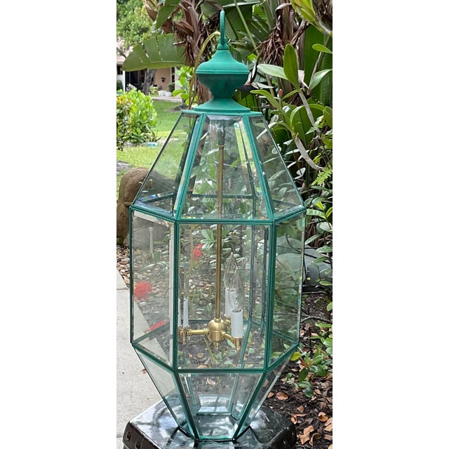 Vintage Hexagonal Hanging Lantern Solid Brass Foyer Pendant Light For Sale - Image 13 of 14