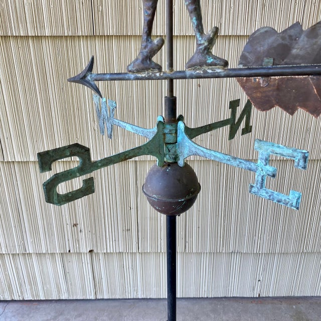 Brown Copper Rooster Weathervane With Directionals (N, E, S, W) and Crown Roof Mount For Sale - Image 8 of 16