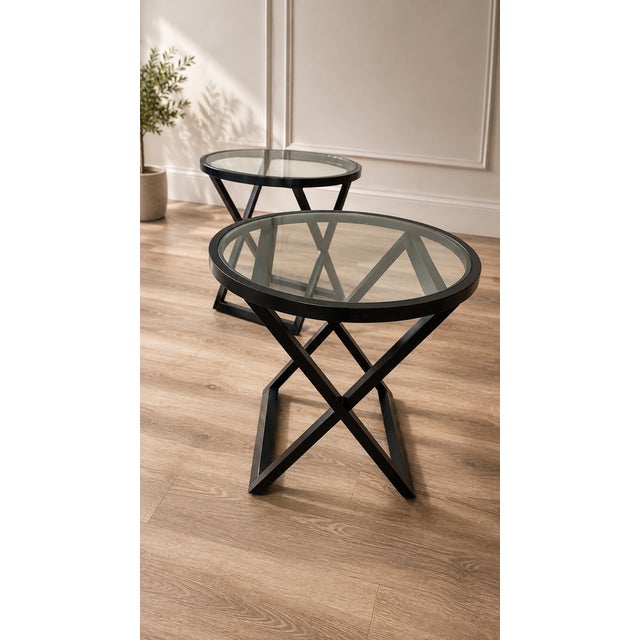 Wood Pair of Attributed Ralph Lauren Mercer Street Mahogany & Glass Occasional Tables For Sale - Image 7 of 7