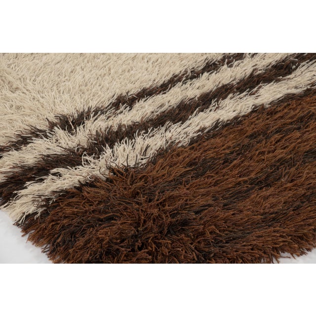 Mid-Century Modern Vintage Swedish Rya Rug, Minimalist Striped in Brown and Cream - Rug & Kilim For Sale - Image 3 of 7