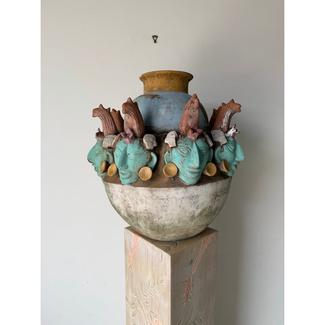 Mid-Century Modern Large Early 20th Century Mayan-Style Terracotta Vessel Sculpture With Figural Head Motif For Sale - Image 3 of 12