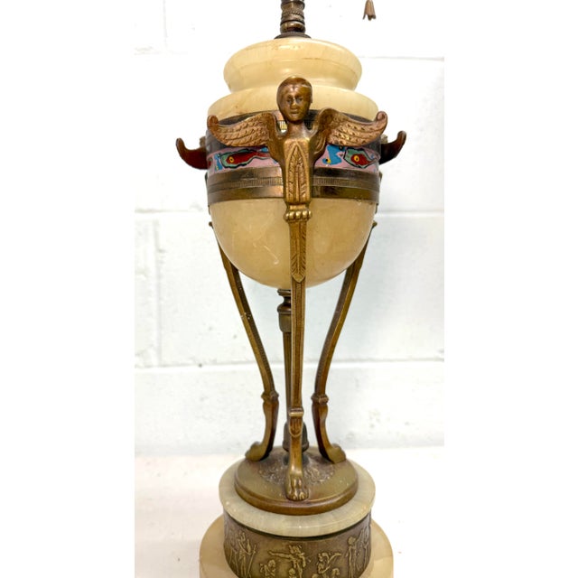 Large Antique Ornate Hand Carved Figural Alabaster Bronze Electric Table Lamp For Sale - Image 11 of 13