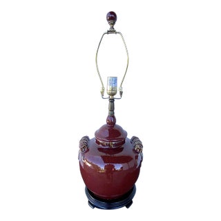 Vintage Asian Oxblood Glazed Urn Table Lamp For Sale