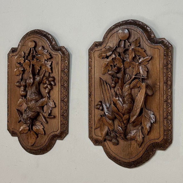 Pair 19th Century Country French Hunt Style Hand-Carved Oak Plaques For Sale - Image 4 of 16