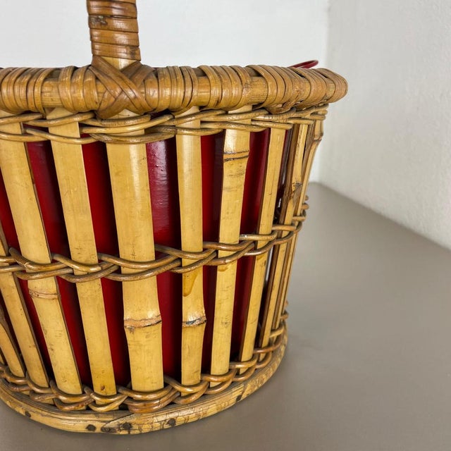 Wood Minimalistic Bamboo Metal Planter in the style of Matégot, France, 1960s For Sale - Image 7 of 18