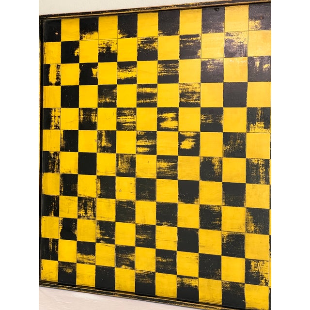 20th Century Folk Art Paint Decorated Game Board in Black and Mustard Yellow For Sale - Image 4 of 10