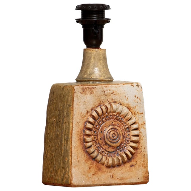 Beige Vintage Beige Terracotta Pottery Table Lamp by Bernard Rooke, 1960s For Sale - Image 8 of 8