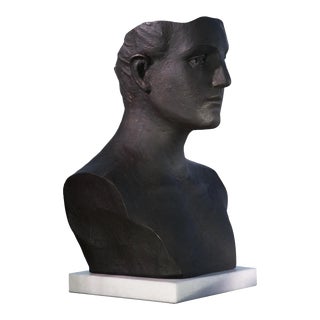 Open Mind Sculpture Bust Cast Bronze on Marble For Sale