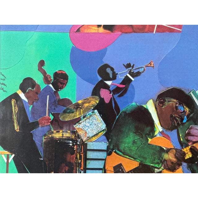Mid-Century Modern Late 20th Century Framed Romare Bearden Jazz Band Collage Print – 37x27 For Sale - Image 3 of 5