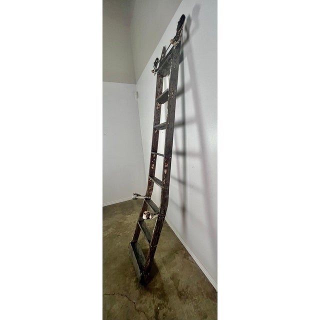 Antique Rustic Library Ladder, Iron & Wood With Distressed Patina For Sale - Image 18 of 18