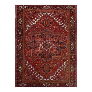 1960 10'x12'9" Crimson Red Pure And Soft Wool Sheared Low Semi Antique Oriental Rug For Sale