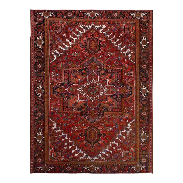 1960 10'x12'9" Crimson Red Pure And Soft Wool Sheared Low Semi Antique Oriental Rug For Sale