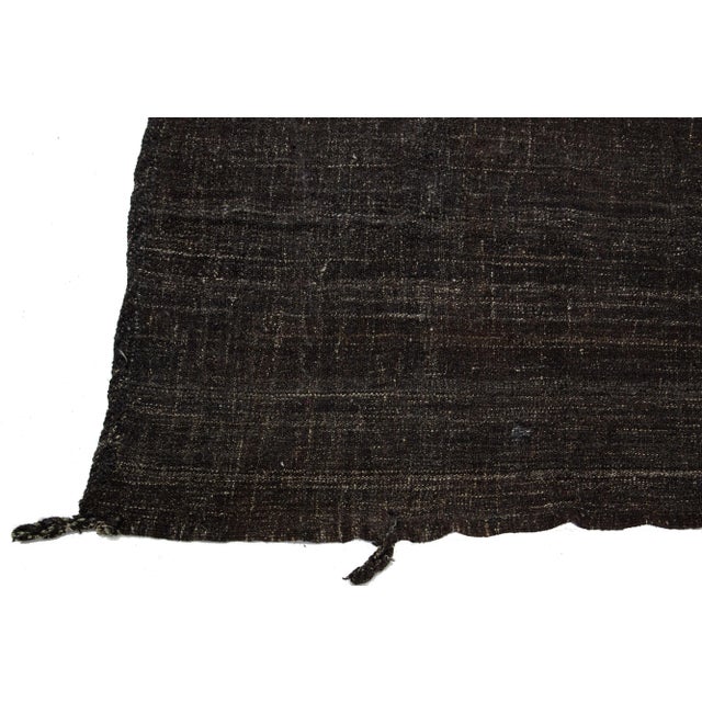1960s Long Vintage Dark Brown Solid Mid-Century Modern Style Kilim Wool Runner For Sale - Image 4 of 8