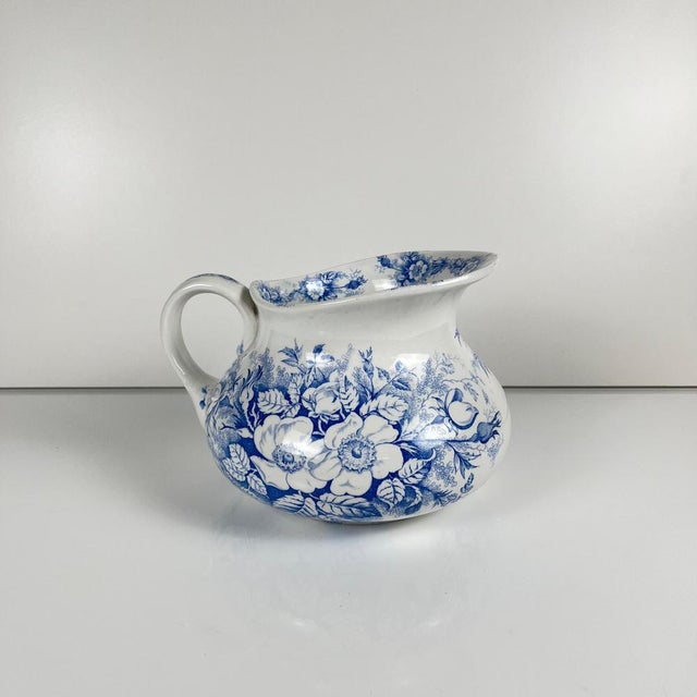 Chubby pitcher, antique KG Lunéville wash jug, blue with floral pattern, late 19th - early 20th century Dimensions: 22 x...