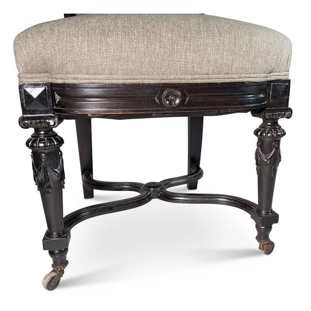 1900-1909 Set of 10 Aesthetic Movement Ebonized Dining Chairs on Casters in Performance Linen For Sale - Image 10 of 12