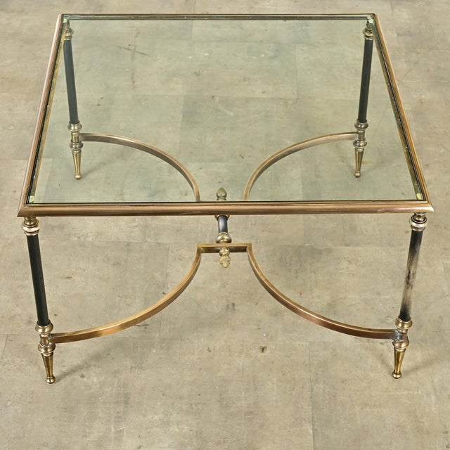 French Mid-Century Brass & Glass Square Coffee Table For Sale - Image 4 of 10