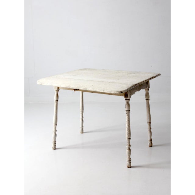 Antique White Painted Drop Leaf Farmhouse Table For Sale - Image 6 of 18