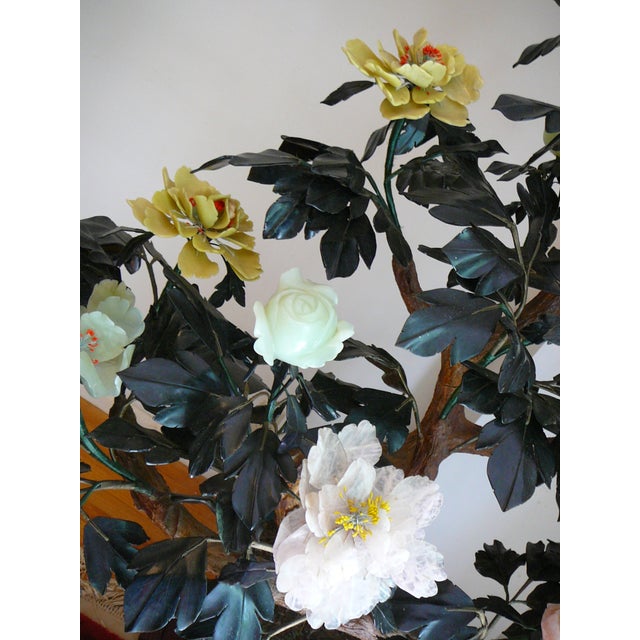 Life-Size Jade Carnelian Quartz Tree in Cloisonne Pot - 12 Flowers For Sale In Boston - Image 6 of 9