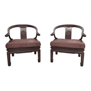 Vintage Ming-Style Chinese Horseshoe-Back Lounge Chairs, a Pair For Sale