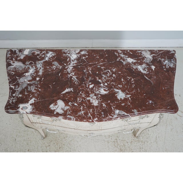 1980s French Style Chinoiserie Carved Marble Top Commode Chest For Sale - Image 5 of 18
