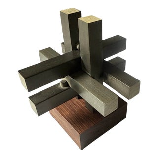1960s Austin Enterprises Interlocking Aluminum & Rosewood Burr Puzzle Modernist For Sale