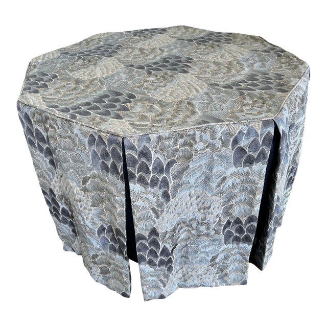 Cowtan & Tout "Coromandel" in Cloud Blue Embroidered Octagon Round Table Skirt Custom For Sale