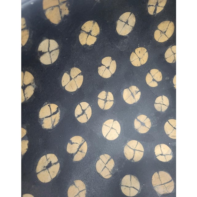 Wood Oversized Hand Caved Wood Coconut Shell Black Tan Dotted Decorative Bowl For Sale - Image 7 of 7