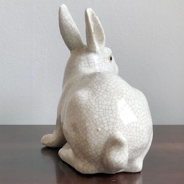 Antique Early 20th Century French Crackle Glaze Ceramic Rabbit | Chairish