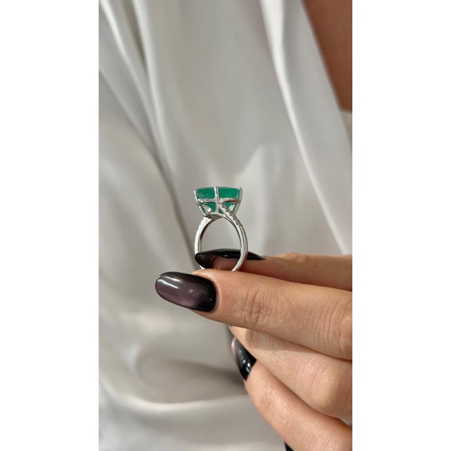 Natural Emerald Diamond Ring Size 7 14k White Gold 7.17 TCW Certified For Sale - Image 10 of 18