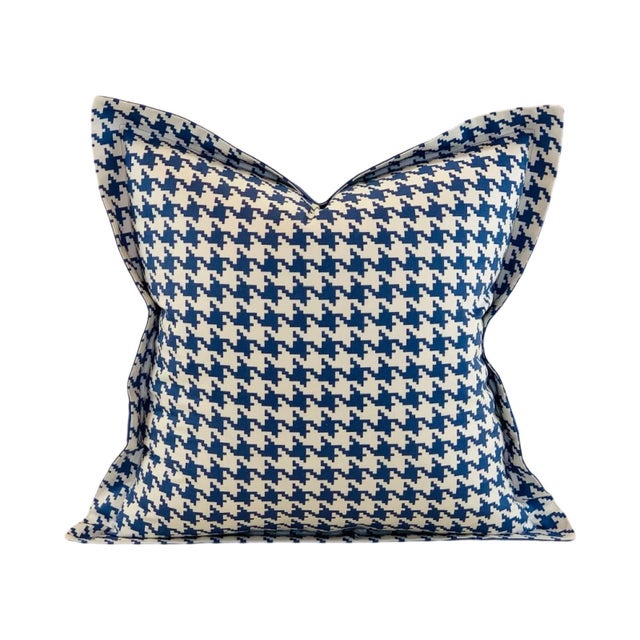 2020s Designer Vicki Payne Free Spirit Blue & White Check Dogstooth Houndstooth Pillow Covers- 20" Pair For Sale - Image 5 of 6