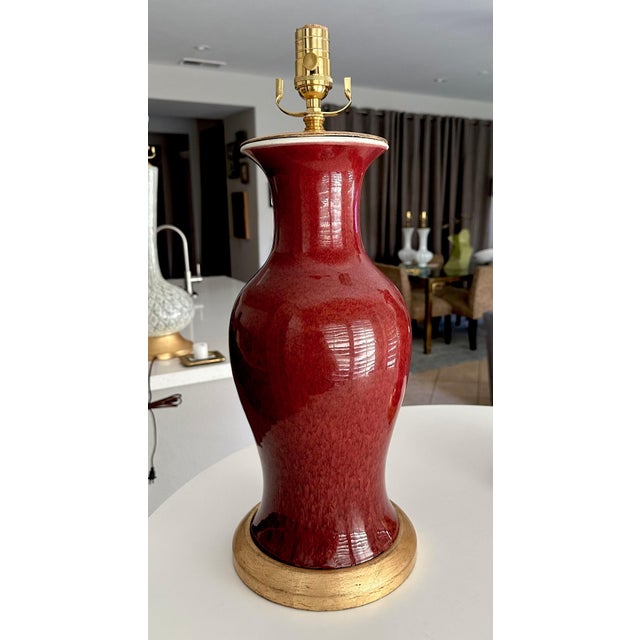 Red Pair 19th Century Chinese Flambe Oxblood Porcelain Table Lamps For Sale - Image 8 of 18
