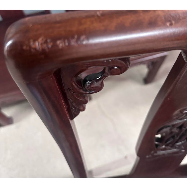 Vintage Ming Style Rosewood Dining Chairs, Set of 8, 2 Host and 6 Side, Carved Vase Back Splat and Frette Detail For Sale - Image 9 of 10
