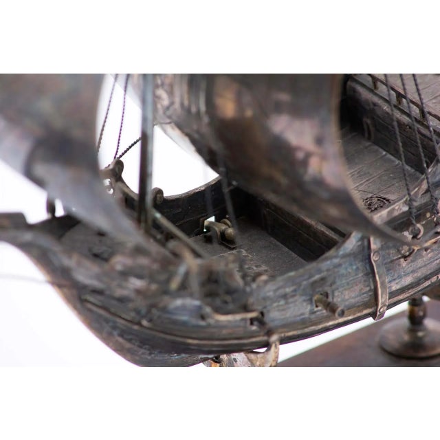 Portuguese Silver Caravel with Wooden Base For Sale - Image 6 of 7