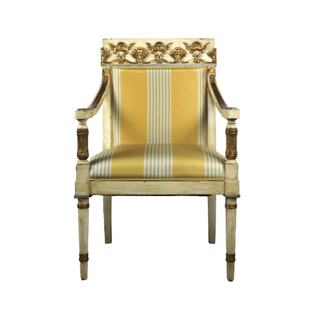 Wood Vintage Late 20th French Empire Style Giltwood Armchairs With Striped Fabric For Sale - Image 7 of 11