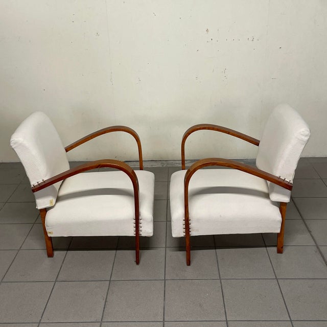 1940s Art Deco Italian Armchairs in Curved Wood, 1930s, Set of 2 For Sale - Image 5 of 15