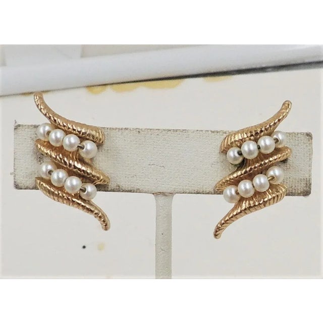 Vintage 1964 Napier Book Piece Faux-Pearl Clip Earrings- 2 Pieces For Sale - Image 9 of 9