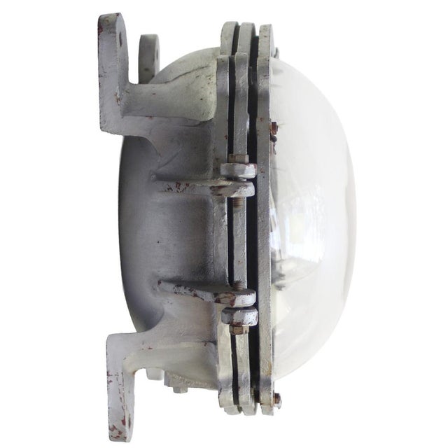 1950s Vintage French Industrial Grey Cast Iron and Clear Glass Wall Light For Sale - Image 5 of 7