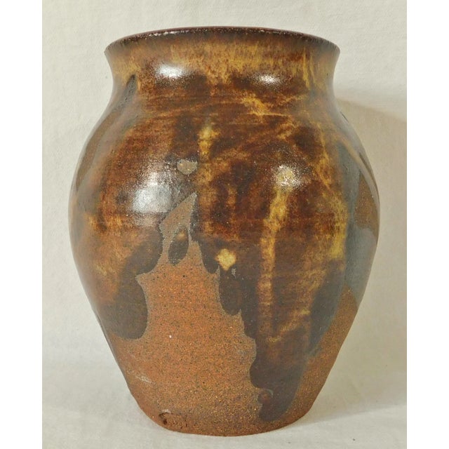 Mid-Century Modern Vintage Studio Sand Art Pottery Drip Glaze Ginger Jar Vase Signed & Marked For Sale - Image 3 of 11