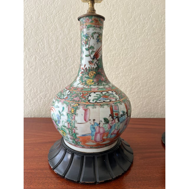 Mid 20th Century Famille Rose Lamps - A Pair For Sale - Image 4 of 15