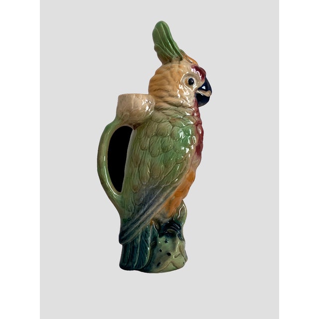 Early 20th Century French Barbotine Majolica Parrot Liqueur Pitcher, C. 1900 For Sale - Image 12 of 17