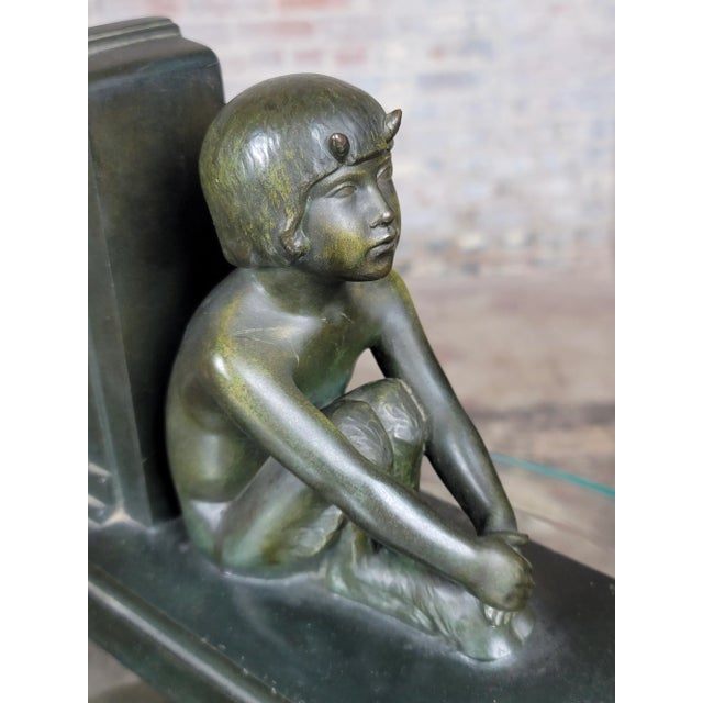 1920s Paul Silvestre Boy & Girl Satyr Art Deco Bronze Bookends- a Pair For Sale - Image 4 of 13