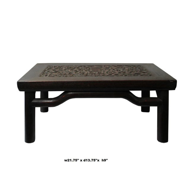 Wood Brown Oriental Round Legs Dragon Rectangular Display Table Stand For Sale - Image 7 of 8