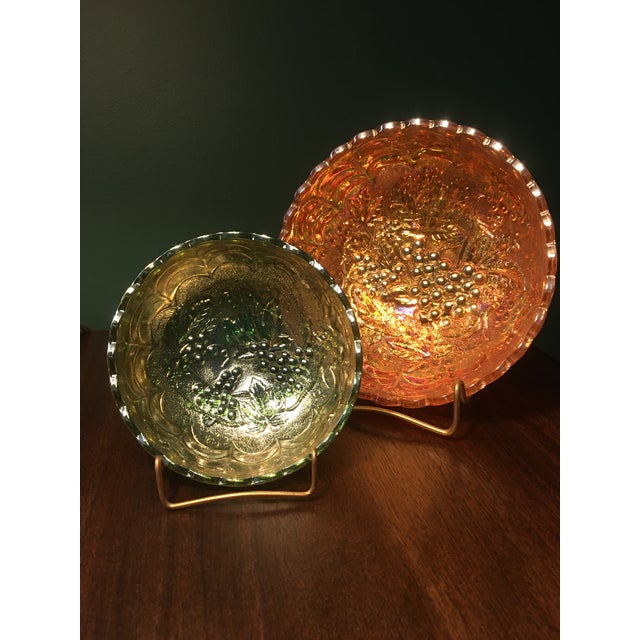 Imperial Glass Iridescent Marigold & Green Bowls - a Pair For Sale In Philadelphia - Image 6 of 7