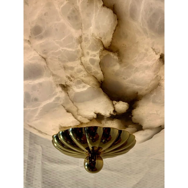 1980s Large Alabaster Bell Jar 3 Light Fixture With Alabaster Canopy For Sale - Image 10 of 13