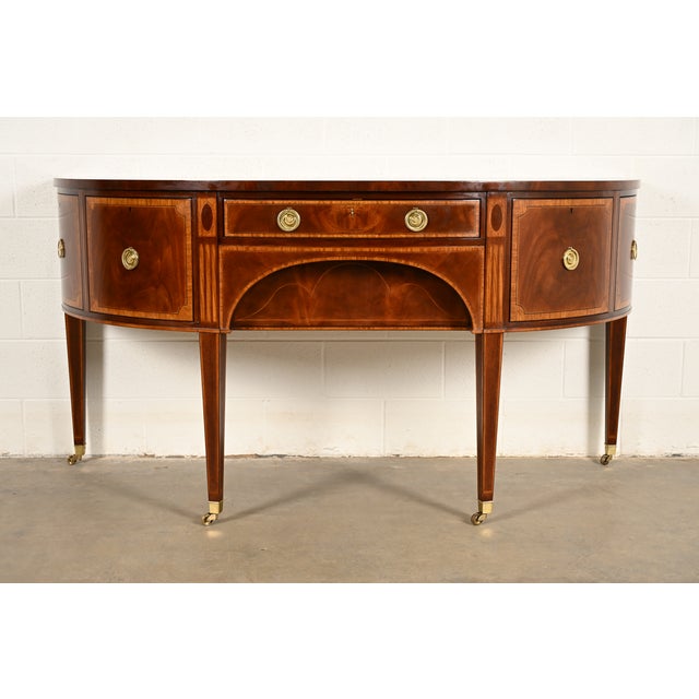 Baker Furniture Federal Inlaid Mahogany Demilune Sideboard Credenza For Sale - Image 17 of 17